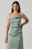 Mirie Asymmetric Satin Dress - Sage