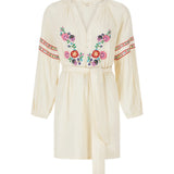 Feliz Embroidered Tunic Dress - Vintage Cream