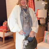 Cream Oversized Textured Knit Cardigan Sweater