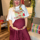 Pleated Hour 3-Tiered Maxi Skirt - Burgundy