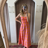 Violette Maxi Dress - Orange + Pink Gingham