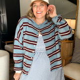 Piper Cardigan - Burgundy + Blue Stripes
