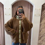 Teddy Sherpa Reversible Gingham Jacket - Green