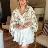 Running Horses Oversized Blouse Top - Ivory