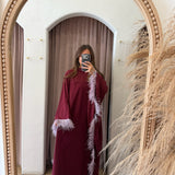 High Stakes Feather Maxi Kimono Dress - Burgundy