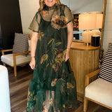 Petal Veil Sheer Maxi Dress - Dark Green