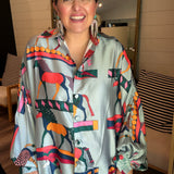 Funkytown Horse Oversized Blouse Top