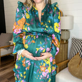 Painted Petals Floral Smocked Midi Dress - Emerald