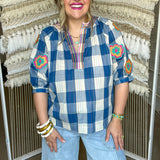 Clover Lane Embroidered Check Top
