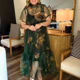 Petal Veil Sheer Maxi Dress - Dark Green