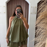 Soft Pine Plaid Halter Mini Dress