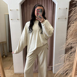Lucky You Fleece Pants - Ivory + Blue Stripes