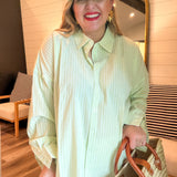 Soho Chic Button Up - Green Stripes