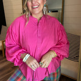 Bold In Bloom Button Down Shirt - Fuchsia
