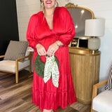 Crimson Crush Tiered Pleated Midi Dress