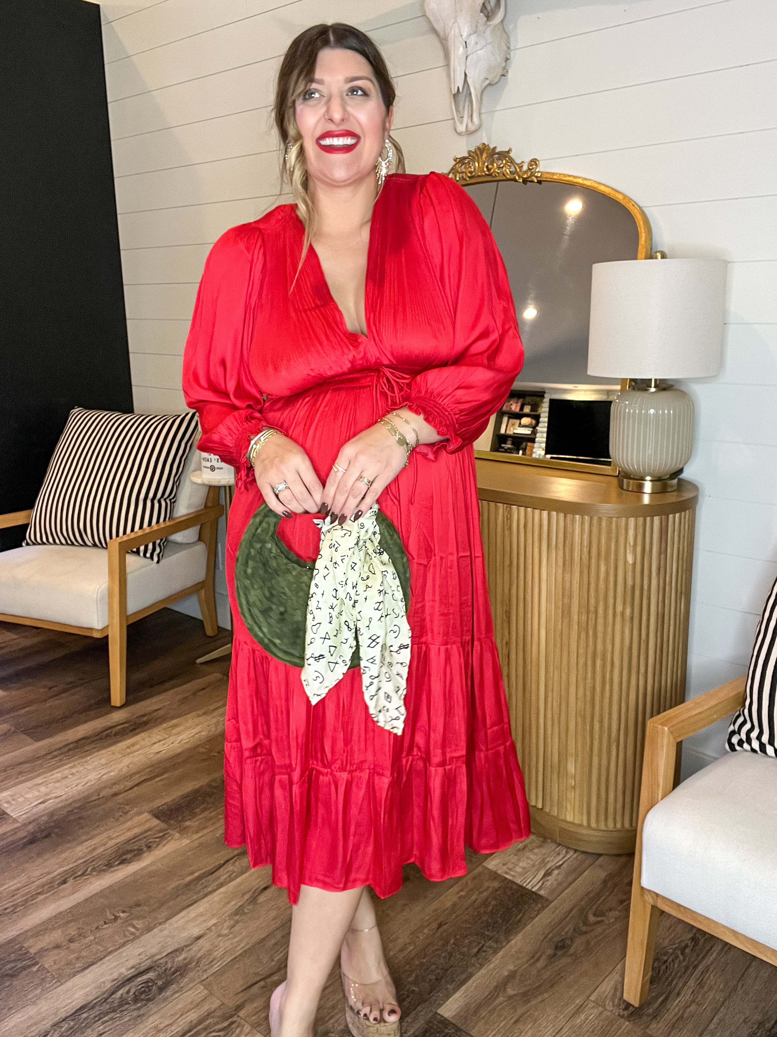 Crimson Crush Tiered Pleated Midi Dress