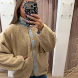 Teddy Sherpa Reversible Gingham Jacket - Blue