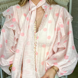 Never Been Kissed Ruffle Polka Dot Blouse - Pink