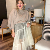 Spotted Sheer Natural Midi Skirt