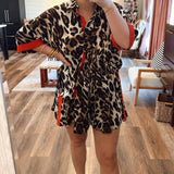 Red Glory Leopard Button Down Top