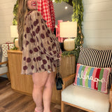 Whimsical Dot Tie-Neck Blouse – Brown