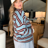 Piper Cardigan - Burgundy + Blue Stripes