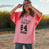 NEW The Very Oversized Country Music V-Neck Tee - Pink