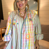 Doodle Embroidery Stripe Maxi Dress