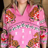 Pink Palms Knit Pullover Top