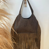 Chocolate Brown Fringe Tooled Bag