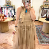 Soft Focus Sheer Midi Dress - Beige