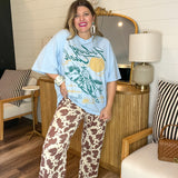 Cow Print Drawstring Pants - Cream