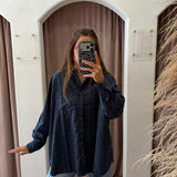 Subtle Plaid Oversized Button Up - Navy