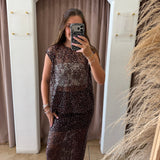 Made To Mesh Sequin Top - Brown