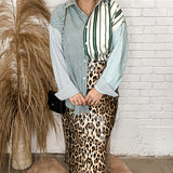 Mixed media Green Striped Button Down