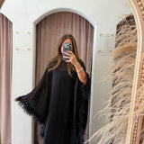 High Stakes Feather Maxi Kimono Dress - Black