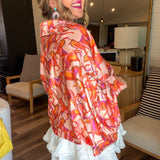 Running Horses Oversized Blouse Top - Coral