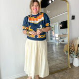 Pasture Print Short Sleeve Knit Top - Navy