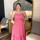 Cherry Blossom Bow Gingham Midi Dress - Red