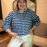 Piper Cardigan - Blue + Navy Stripes