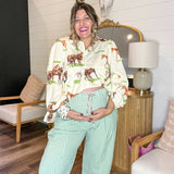 Seersucker Gingham Drawstring Pants - Green