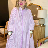 The Daily Button Up Striped Maxi Dress - Orchid