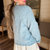 Piper Cardigan - Dusty Blue Pinstripe
