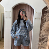 On Repeat Fleece Stripe Shorts - Blue + White