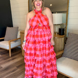 Aria Maxi 2-1 Dress - Red + Pink Gingham