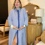 The Daily Button Up Striped Maxi Dress - Navy Blue