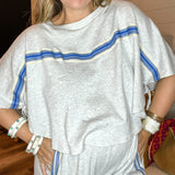 Blue Streak Tie Sleeve Crop Top