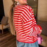 Piper Cardigan - Red + Pink Stripes