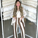 Colette Cropped Wide Pants - Brown + White