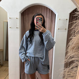 On Repeat Fleece Stripe Shorts - Blue + White